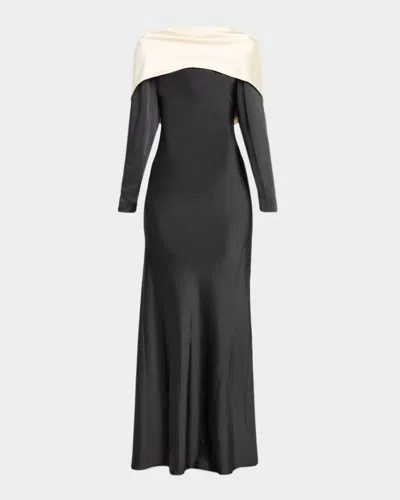 Et Ochs Allegra Draped Low-back Charmeuse Gown In Black