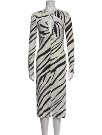 Pre-owned Et Ochs Animal Print Midi Length Dress In White