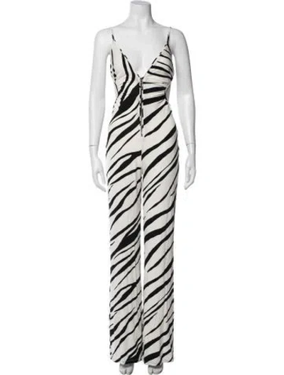 Pre-owned Et Ochs Animal Print V-neck Jumpsuit In Neutrals