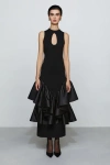 Et Ochs Antoinette Cutout Ruffle Knit Midi Dress In Black