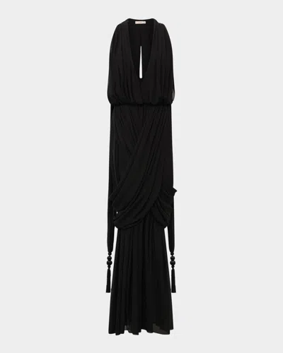 Et Ochs Arabella Plunging Draped Column Gown In Black