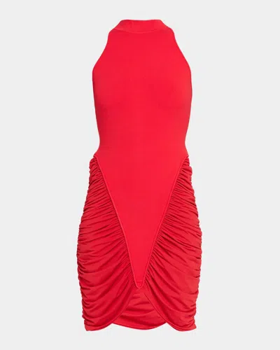 Et Ochs Atticus Draped Jersey And Knit Mini Dress In Red