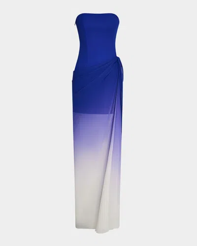 Et Ochs Aurora Strapless Ombre Draped Gown In Ultraviolet Ivory