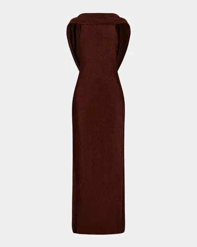 Et Ochs Blair Draped Shimmer Knit Column Gown In Mocha