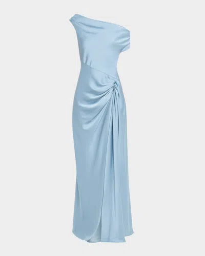 Et Ochs Camilla Draped Open-back Satin Gown In Blue