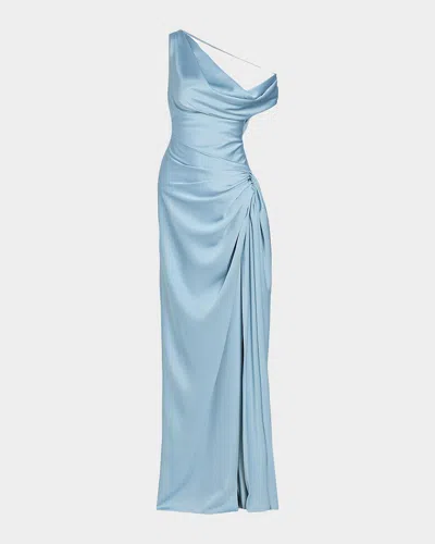 Et Ochs Camilla Draped Open-back Satin Gown In Blue
