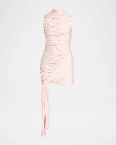 Et Ochs Caspar Ruched Mock-neck Jersey Mini Dress In Pink