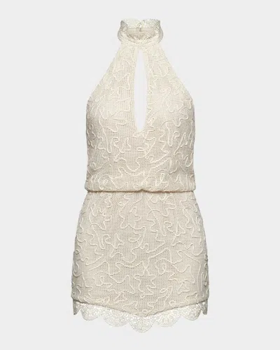 Et Ochs Elise Cutout Embroidered Halter Mini Dress In White