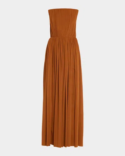 Et Ochs Evelyn Strapless Ruched Gown In Deep Cognac