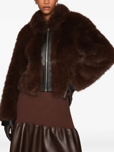 Et Ochs Faux-fur Panelled Coat In Brown