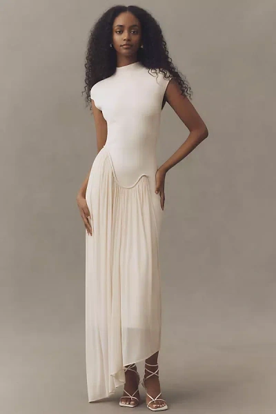 Et Ochs Francis Asymmetric Knit Combo Midi Dress In White