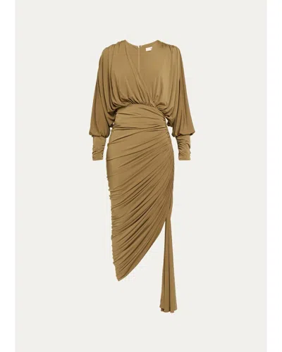 Et Ochs Gaia Draped Blouson Matte Jersey Midi Dress In Green