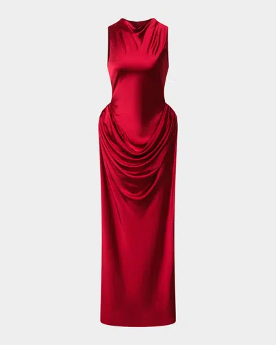 Et Ochs Genevieve Draped Cowl-neck Satin Column Gown In Red