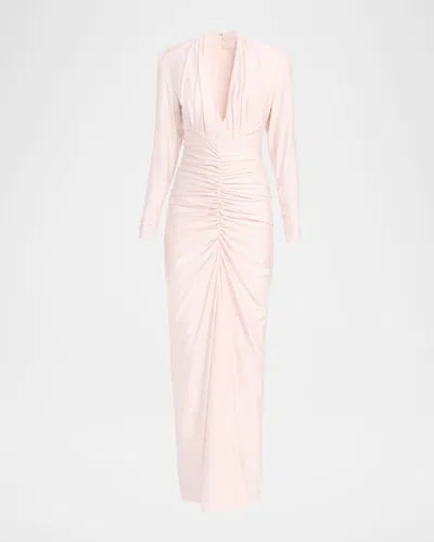 Et Ochs Georgina Deep V-neck Ruched Jersey Column Gown In Pink