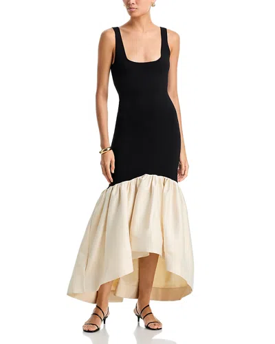 Et Ochs Isabell Knit Combo Satin Flounce Dress In Black