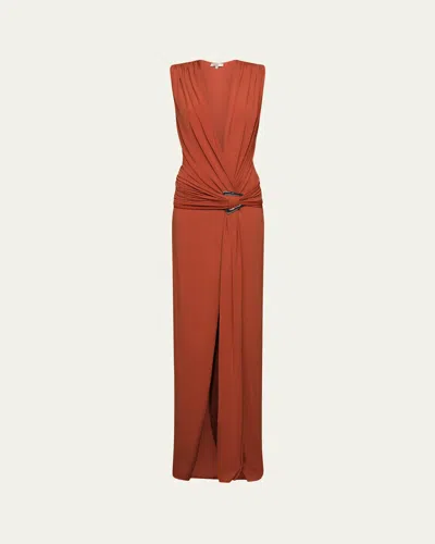 Et Ochs Jil Plunging Draped Column Gown In Brown