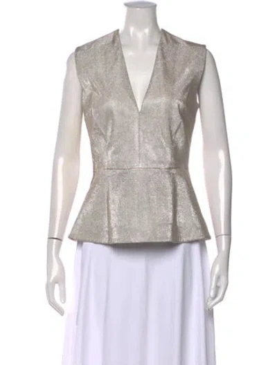 Pre-owned Et Ochs Leather V-neck Top In Multi