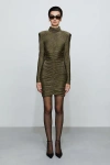 Et Ochs Luna Ruched Open-back Metallic Mini Dress In Green