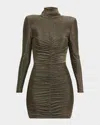 Et Ochs Luna Ruched Open-back Metallic Mini Dress In Green
