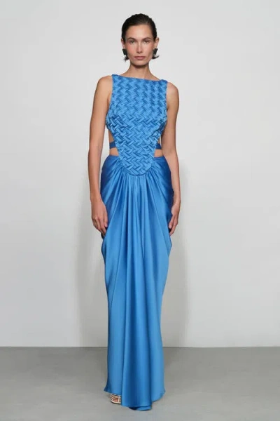 Et Ochs Magdalen Smocked Cutout Column Gown In Blue