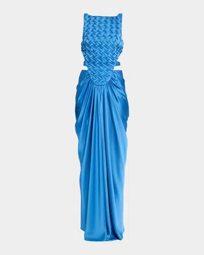 Et Ochs Magdalen Smocked Cutout Column Gown In Blue