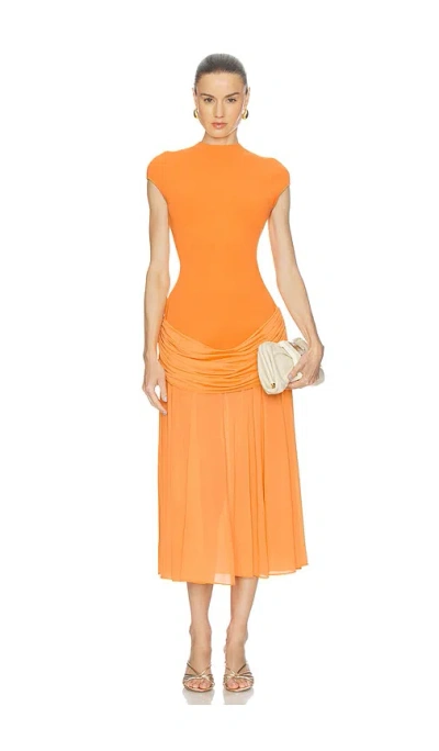 Et Ochs Nola Mock-neck Combo Midi Dress In Orange