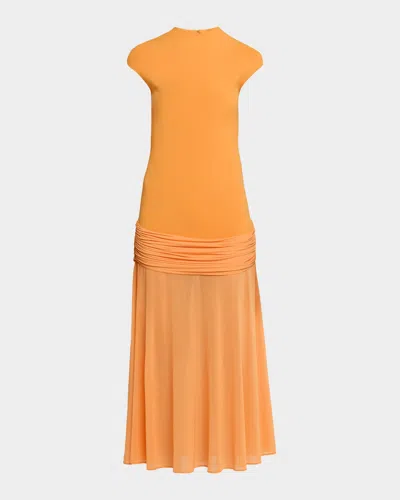 Et Ochs Nola Mock-neck Combo Midi Dress In Orange