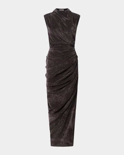 Et Ochs Olympia Draped Bodycon Velvet Midi Dress In Brown