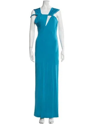 Pre-owned Et Ochs Plunge Neckline Long Dress In Blue