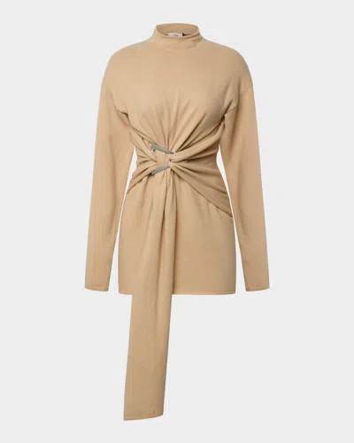 Et Ochs Poala Draped Mock-neck Knit Mini Dress In Neutral