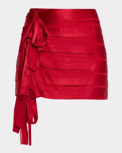 Et Ochs Reed Draped Bow Mini Skirt In Red