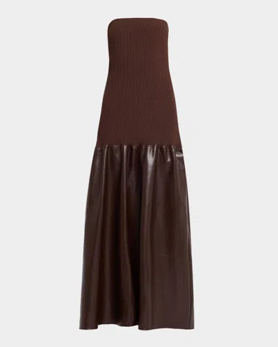 Et Ochs Sabine Strapless Rib Knit & Faux Leather Maxi Dress In Mocha