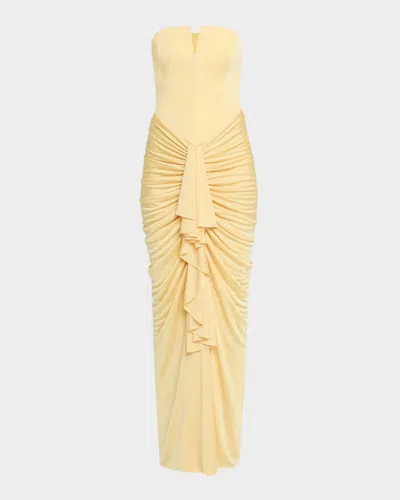 Et Ochs Selena Strapless Draped Glossy Jersey Gown In Yellow