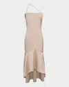 Et Ochs Sierra Asymmetric High-low Satin Midi Dress In Vanilla