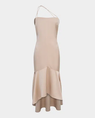 Et Ochs Sierra Asymmetric High-low Satin Midi Dress In Vanilla