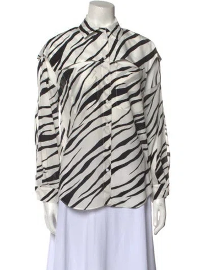 Pre-owned Et Ochs Silk Animal Print Button-up Top In White
