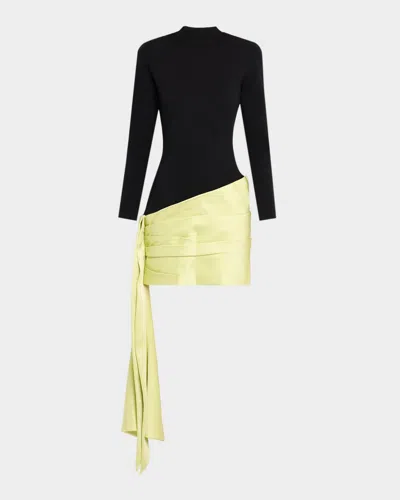 Et Ochs Simone Colorblock Asymmetric Draped Mini Dress In Black
