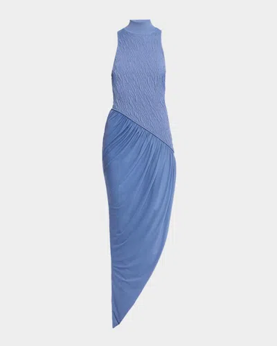 Et Ochs Sofia Mock-neck Combo Knit Maxi Dress In Slate Blue