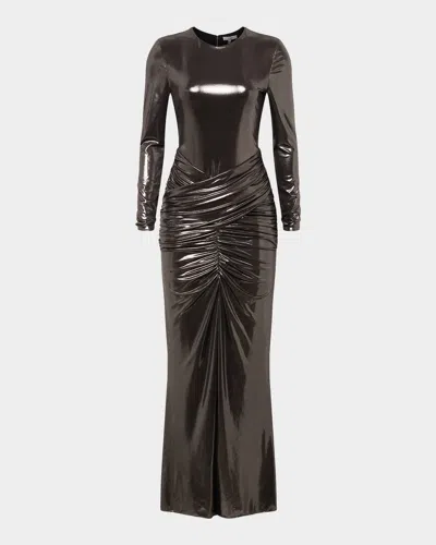 Et Ochs Stella Ruched Metallic Jersey Bodycon Gown In Black