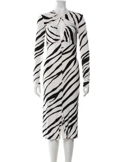 Pre-owned Et Ochs Striped Midi Length Dress In White
