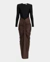 Et Ochs Tate Draped Two-tone Jersey Column Gown In Brown