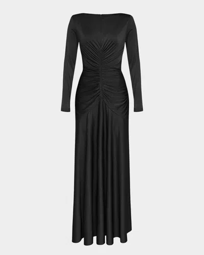 Et Ochs Thea Ruched Glossy Jersey Gown In Black