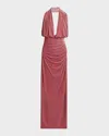 Et Ochs Valeria Backless Plunging Velvet Column Gown In Pink