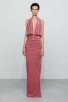 Et Ochs Valeria Plunging Halter Velvet Maxi Dress In Pink