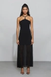 Et Ochs Veta Mixed Media Halter Maxi Dress In Black