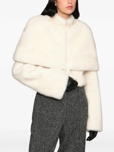 Et Ochs Vlad Cape-overlay Faux-fur Jacket In Neutral