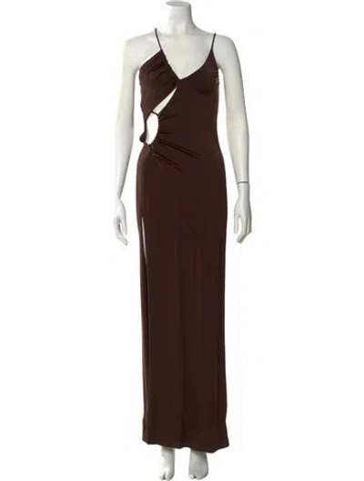 Pre-owned Et Ochs V-neck Long Dress In Brown
