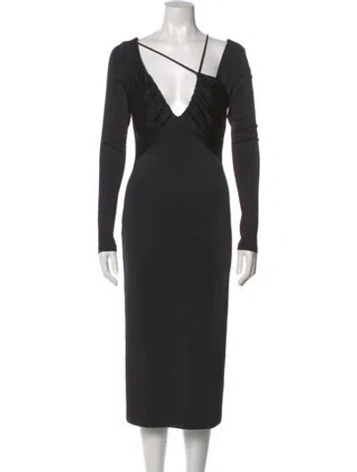 Pre-owned Et Ochs V-neck Midi Length Dress In Black