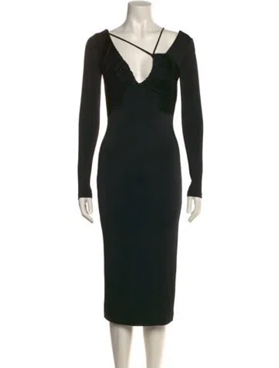 Pre-owned Et Ochs V-neck Midi Length Dress In Black