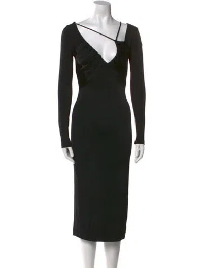 Pre-owned Et Ochs V-neck Midi Length Dress In Black
